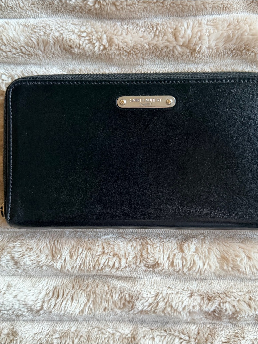 Saint Laurent Black Zip-Around Wallet Organizer Credit Card Logo Zipper